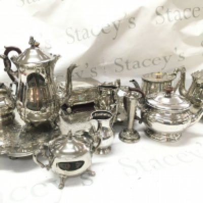 Silver plated tea set including tray, tea jugs etc. this lot cannot be posted