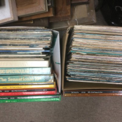 Two boxes of LPs by various artists including jazz, pop and classical titles. Shipping category D.