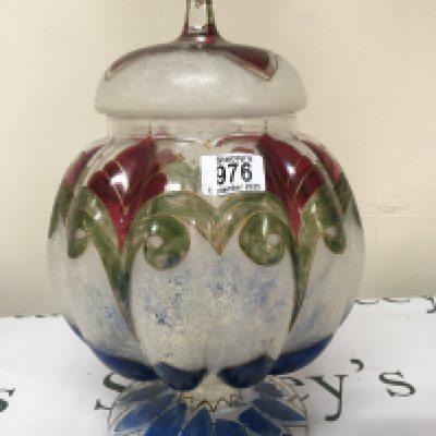 A Mid 20th century Italian art glass vase and cover painted with a repeat pattern attributed to Kristine design Milano. Height 38cm