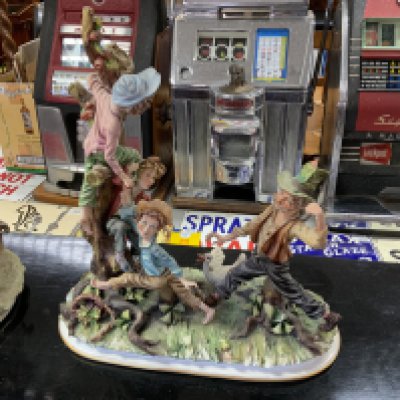 A large Capodimante figure of a Merry Gent, Donkey and Cart, and a Capodimate figure of Apple pickers