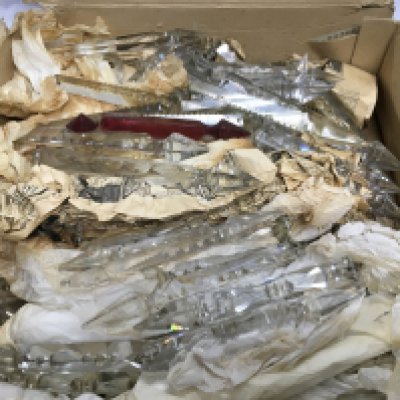 A box of cut glass lustre drops. Shipping category D.
