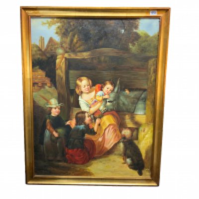 A 20th Century oil On canvas painting, after a work by Thomas Webster, My Friend in Jail,' 1851. 112cm x 87cm.