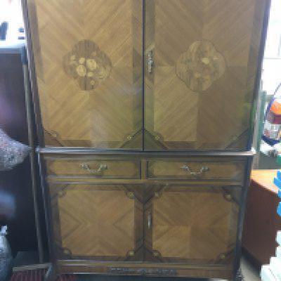 A reproduction Marquetry cocktail cabinet. With keys . 90cm wide 150cm tall 44cm deep- NO RESERVE