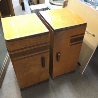 Two Art Deco bedside cabinets, approx 33cm x 37cm x 68cm. Shipping category D.