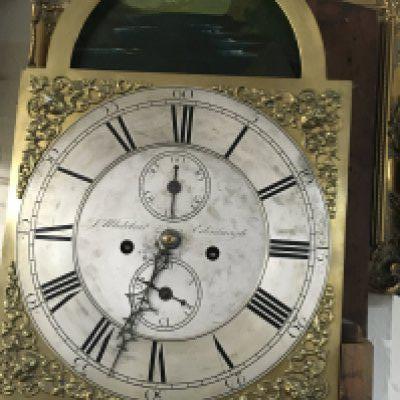 A mahogany case 8 day long case clock with brass dial with silver chapter Ring and second subsidiary dial maker maker J Whitelaw . Edinburgh.