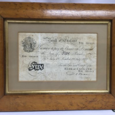 A framed and glazed 1949 white &#20132662755 note. Shipping category D.