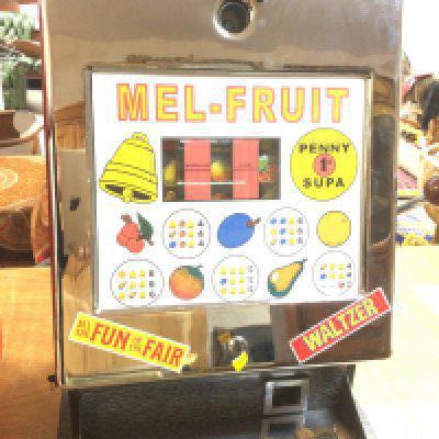 A Vintage Mel-Fruit One Arm Bandit made By Melroy Automatics. Approx Height 67Cm.