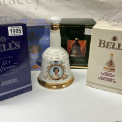 Five bottles of Bell&#2013266057۪s Whiskey. Diamond Jubilee Commemorative 70cl (1). Queen Elizabeth 60th Birthday commemorative 75cl (2). In celebration of the Royal wedding 2011 70cl (3). Celebrating 100 years Queen Elizabeth 70cl (4). Christmas 1992 70cl (5).