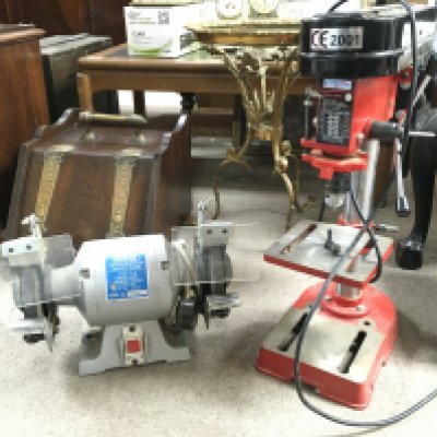 A Sealey bench drill model no.sdm30 and a Draper bench grinder model SL150