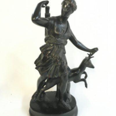 A bronzed figure- Diana of Versailles or Artemis, Goddess of the Hunt. 35cm tall. postage category C