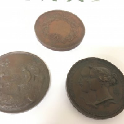Three rare Victorian International Exhibition Bronze cast medals including the 1851 Exhibition class VA awarded to J Ward. Only five medals were awarded in each class.The 1851 International Exhibition was the first world exhibition and the most successful. The medal designed by William Wyon. Chief engraver to the Royal Mint. Also 1862 International medal and Dublin 1865 International medal also awarded to J Ward. (3)