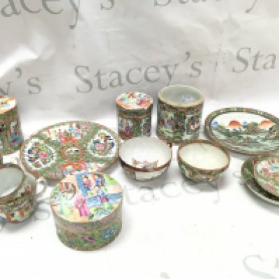 Chinese rose medallion ceramics including plates, jars, cups. This lot cannot be posted