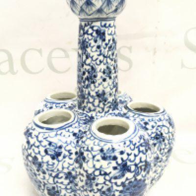 A Chinese blue and white porcelain tulip vase signed on base , 23cm high