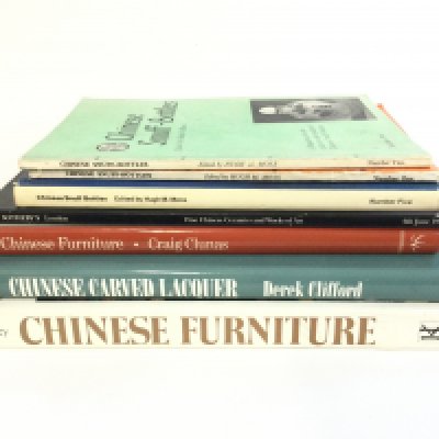 Box of Chinese antiques guide books including snuff bottles , furniture , carved lacquer , Sotherbys etc . Postage category B