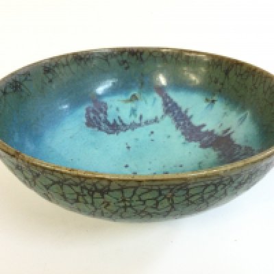 A large Chinese Junyao bowl with purple splashes . 24.5cm wide.