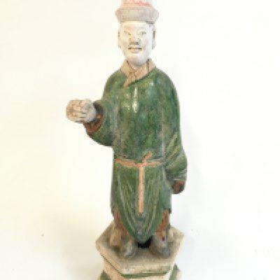 A Chinese terracotta pottery tomb figurine, 39cm tall. This lot cannot be posted