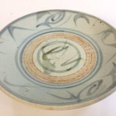 A large Chinese blue and white Ming porcelain , hairline cracks seen. 25cm wide.