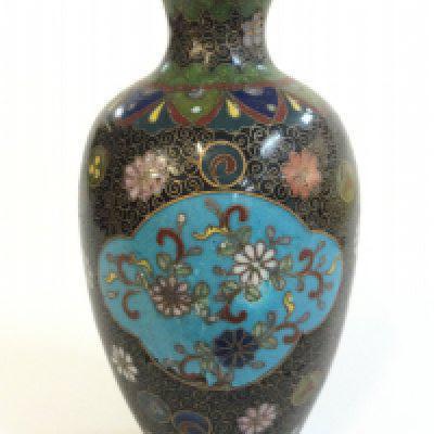 A Japanese Meiji period signed cloisonne vase , 13cm tall. Postage catb