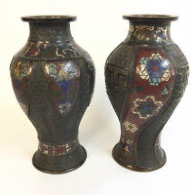 Two Chinese bronze vases , approx 25cm tall. Postage category C
