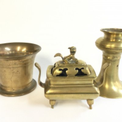 Chinese bronze censor , bronze bowl , vase . 11, 14 and 17 cm tall. Postage category C