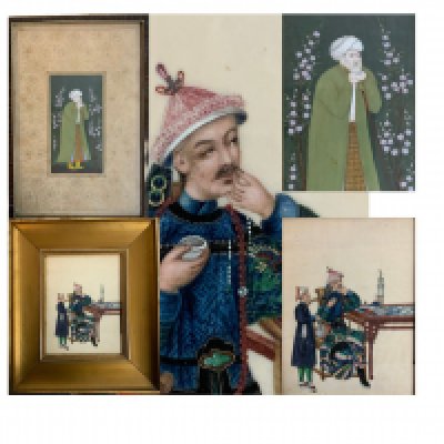 A 19th Century traditional Chinese painting on Pith paper in a gilt wooden frame together with a 19th century Indian painting of a gentleman.