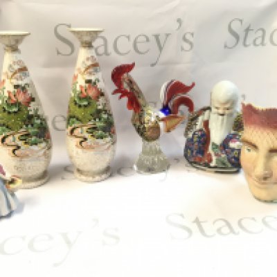 A Collection of ceramics including Royal Doulton Wendy, a pair of Hainan vases, art glass rooster