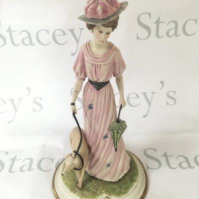 A ceramic lady figure walking a dog. NO RESERVE