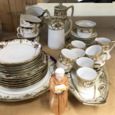 A Worcester monk figure and Noritaki part tea sets. NO RESERVE