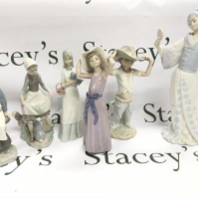 A Collection of porcelain figures including Lladro, Nao, Porcegama Valencia etc. 23 to 34cm tall. This lot cannot be posted. NO RESERVE