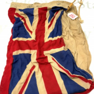 WW2 British naval ensign flag, dated 1939, measuring approximately 90cm by 60cm.