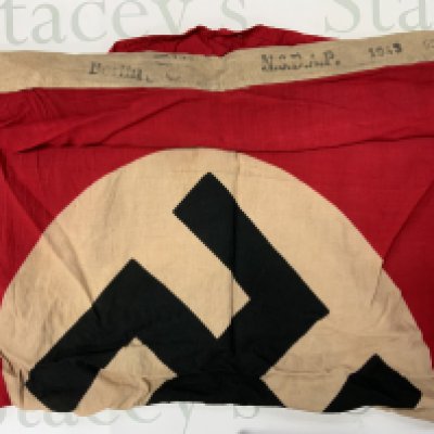A German N.S.D.A.P. cotton flag printed to the border Berlin N.S.D.A.P. and dated 1943, 55 x 100.