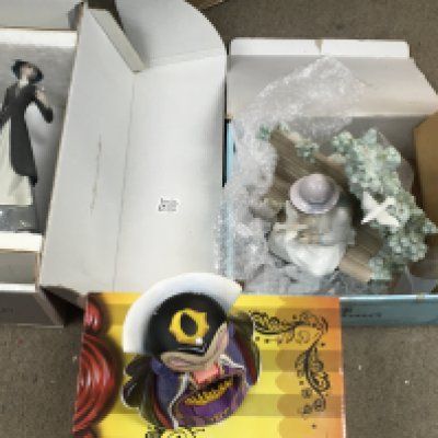 Lladro boxed figures including Tokens of love, girl on a bench feeding doves and a boxed Disney showcase figure, Miss Mindy evil Queen