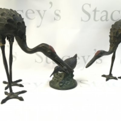 Bronze crane figures 26 and 22cm tall and a Isidore Jules Bonheur (France, 1827-1901) The Bird bronze figure.