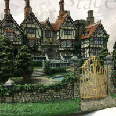 A large collection of Naturecraft figurines and the Danbury Mint English Manor House.