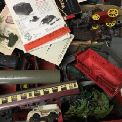 A collection of trains, dinky toy, multiple Tri-ang trains and more.