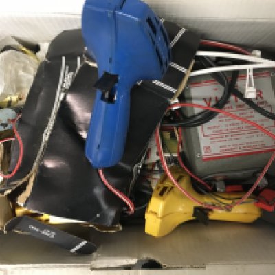 A collection of mixed items mostly including trains.