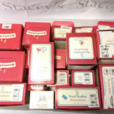 A large collection of boxed bunnykins figures including Joker Bunnykins, Father, Randolf the ringmaster etc