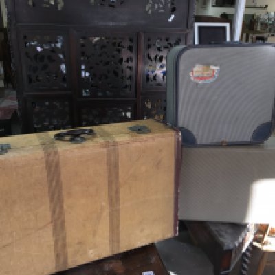 Three vintage suit cases. Largest is 76cm wide by 46cm tall. NO RESERVE