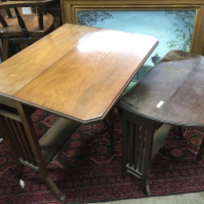 Two Edwardian walnut Sutherland tableswith drop flap sides (2). NO RESERVE