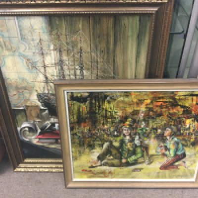 Two 20th century acrylic paintings by French artist Henri Grange, one titled Les Masques. Dimensions 70x59cm & 75x89cm This lot cannot be posted. NO RESERVE