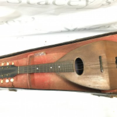 A cased mandolin , 60cm long approximately