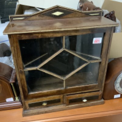 A small glazed Edwardian wall cabinet with 2 lower drawers. (D)