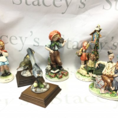 A collection of porcelain and resin figures including Capodimonte.