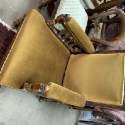 A Pair of Victorian upholstered armchairs.
