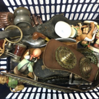 A Collection of assorted items including horse brasses, senior service and players cigarette cards , Jaguar mascot