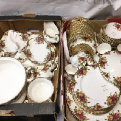 Royal Albert country roses dinner set including plates, cups, saucers etc. Also including Royal Doulton plates and a boxed Winnie the Pooh figure
