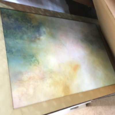 A framed Melanie Carson abstract cloud watercolour, untitled 2. Dimensions 88x64cm