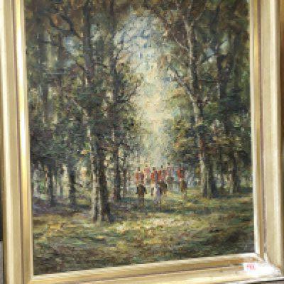A large antique oil and canvas painting.