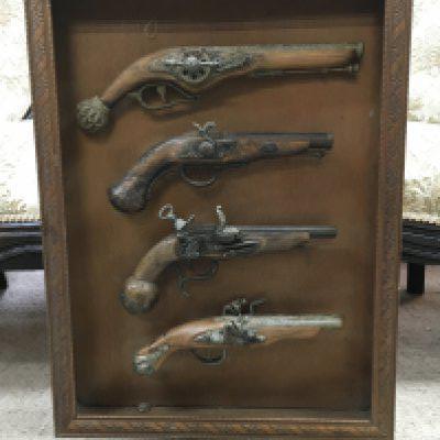 Framed Replica Flintlock pistols , dimensions 46x62cm