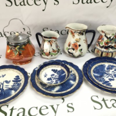 A collection of ceramics including booths real old willow etc